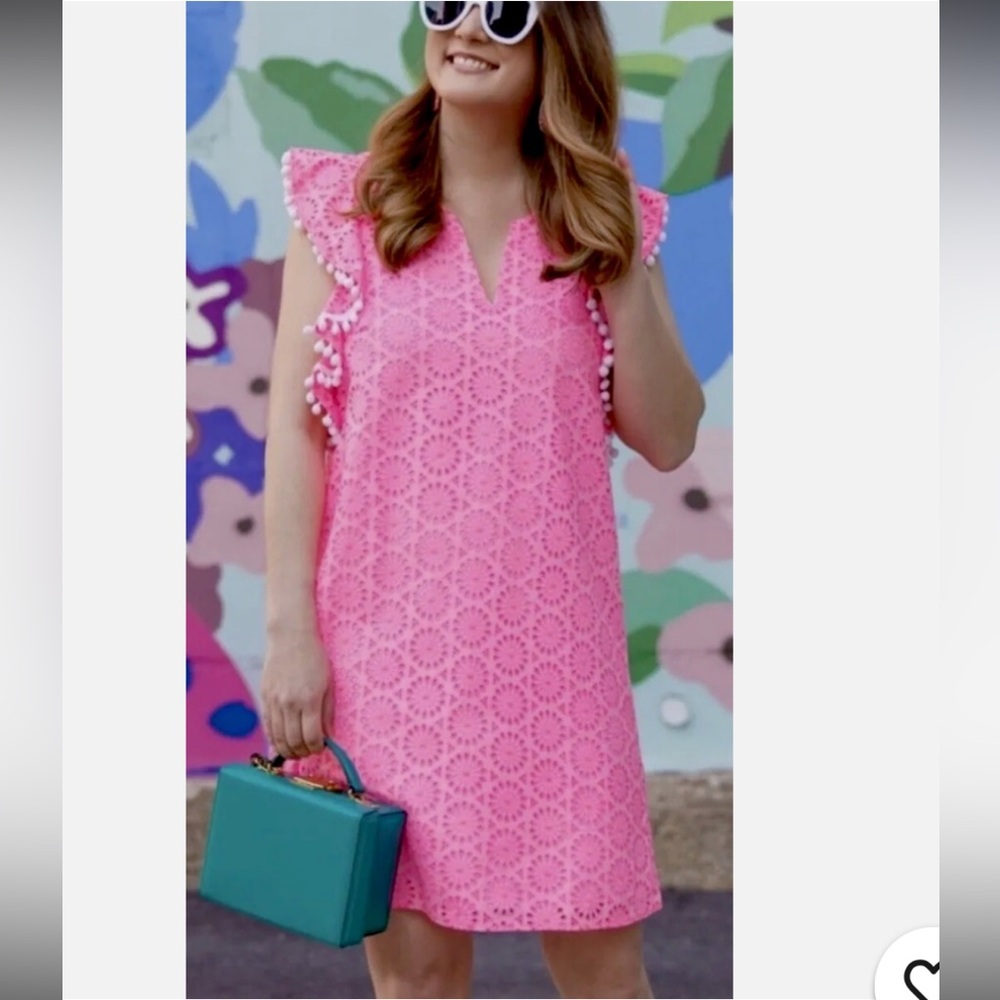Lilly Pulitzer Astara Pink Eyelet Dress Prosecco Pink Neon Geo Eyelet